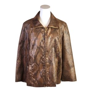 Alfred Dunner Brown Faux Snakeskin Zip Jacket Size 12 Animal Print